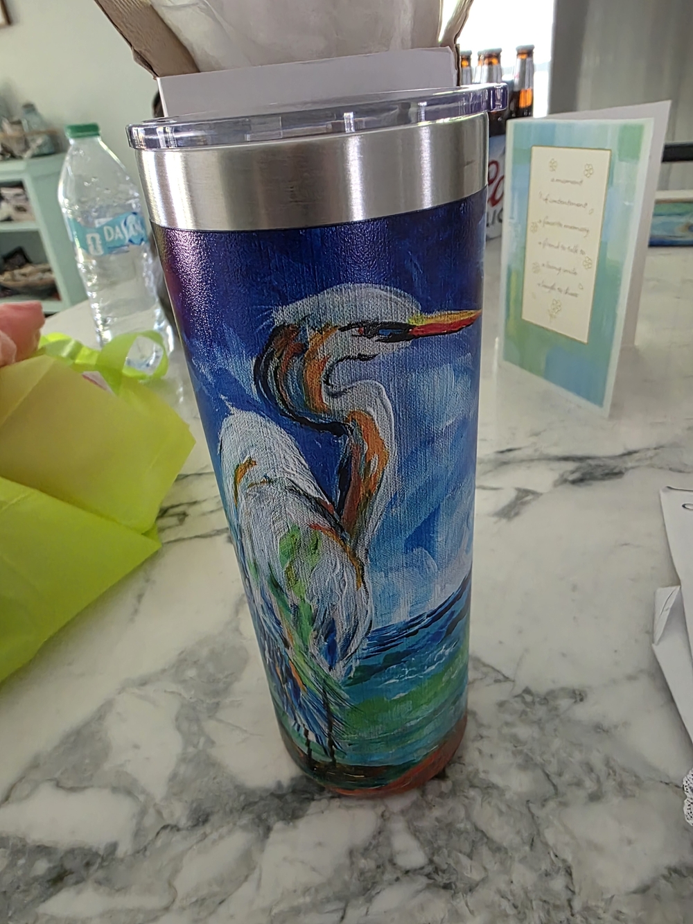 Hand-Painted Heron BIRD On Insulated Cup By Local Artist* Custom *NEW*